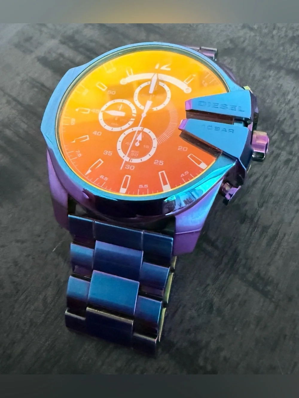 Diesel Iridescent Blue and Brown Chronograph Watch (battery not included)